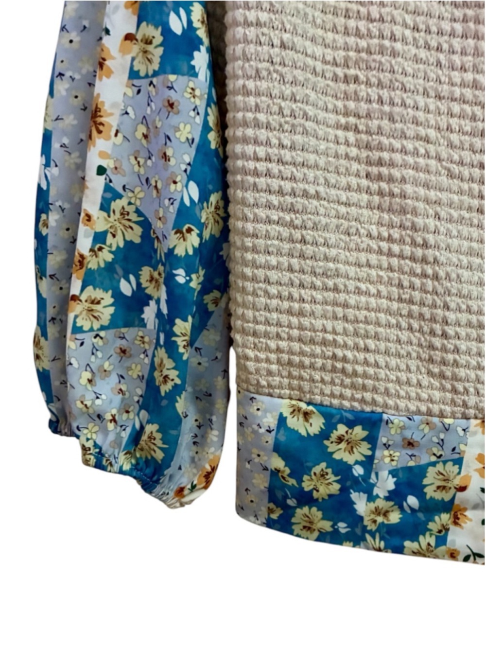 Floral Patchwork Waffle Knit Wrap Tie V-Neck Blouse Top Size X-Large XL 2X - Picture 11 of 14